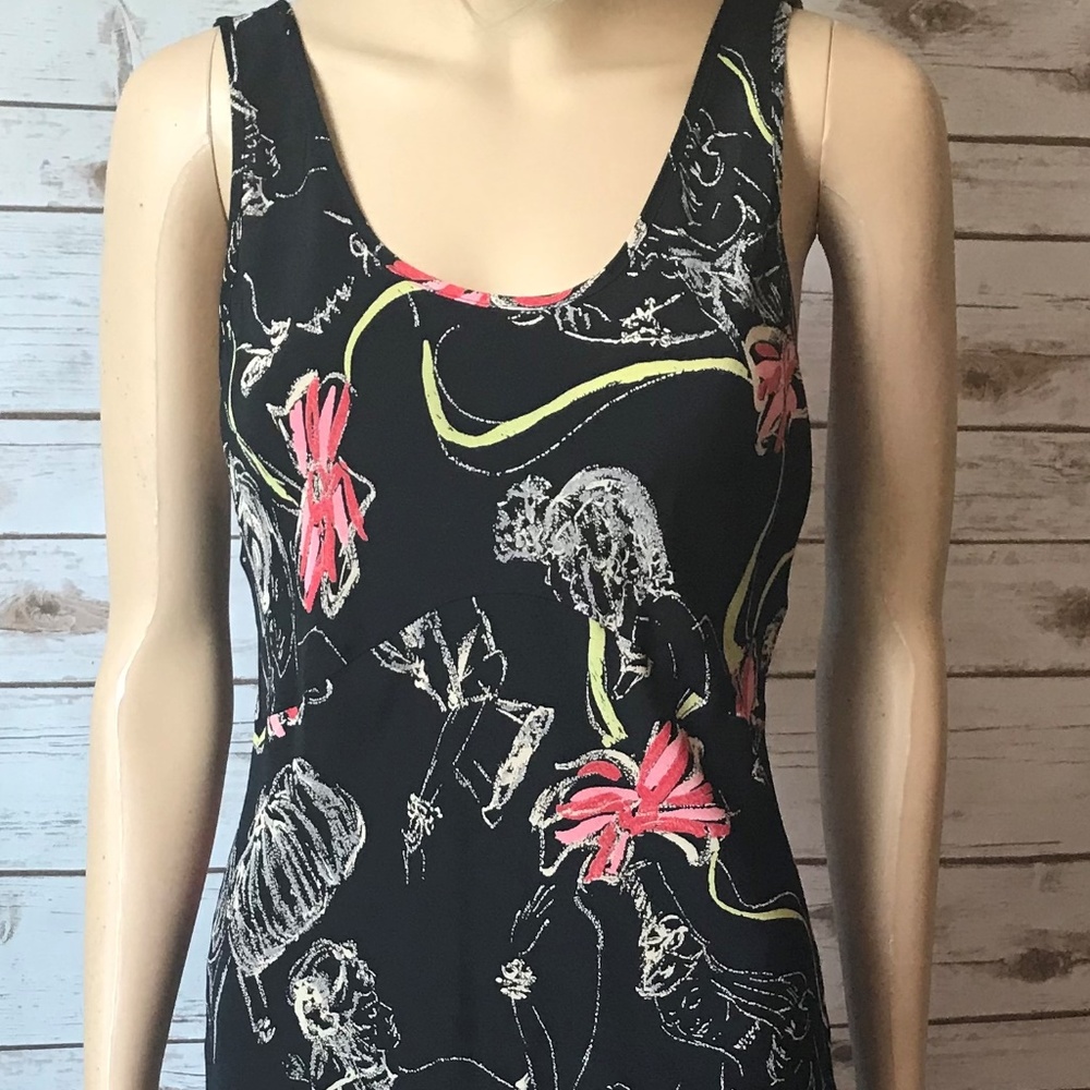 Black and pink summer dress, sleeveless, swing